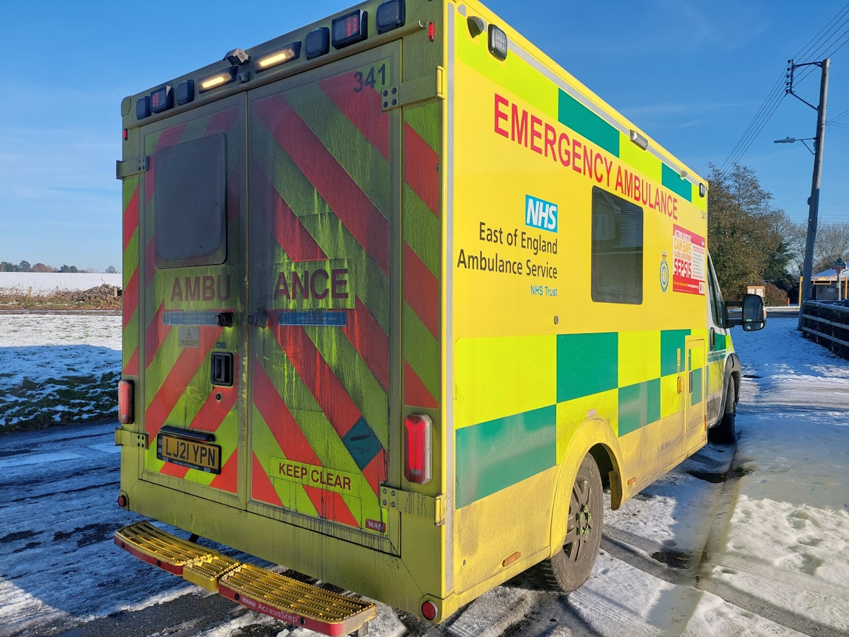 An ambulance in the snow